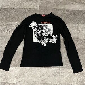 Versace Black Long Sleeve with White and Red Medusa Design